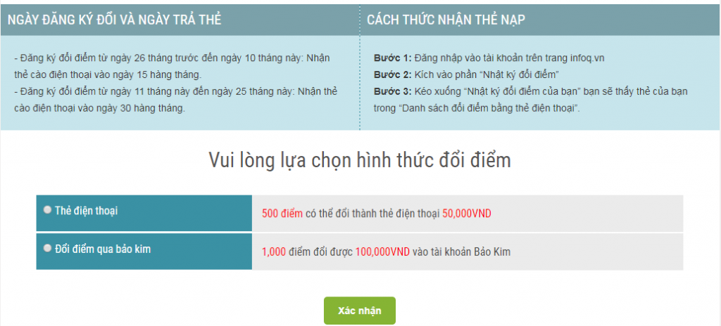 Đổi thẻ cào điện thoại hoặc tiền mặt qua ví bảo kim từ khảo sát kiếm tiền infoq Việt Nam