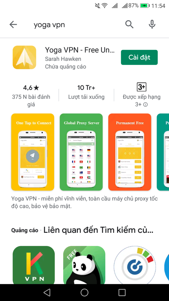 Yoga VPN Fake IP cho điện thoại Android và Iphone IOS