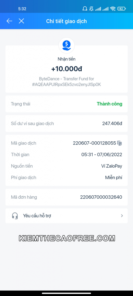 Rút tiền trên App Helo về ví ZaloPay thành công