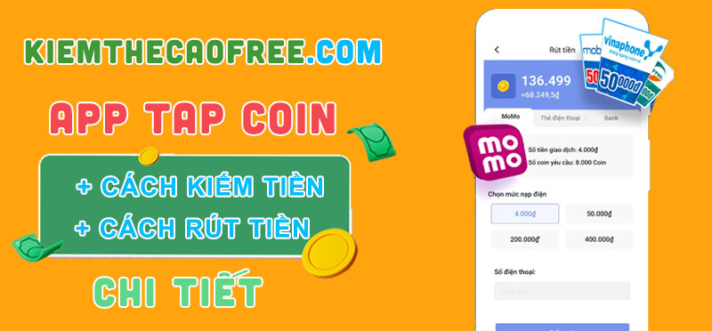 App Tap Coin chơi game kiếm tiền đổi thẻ cào, hack xu tap coin