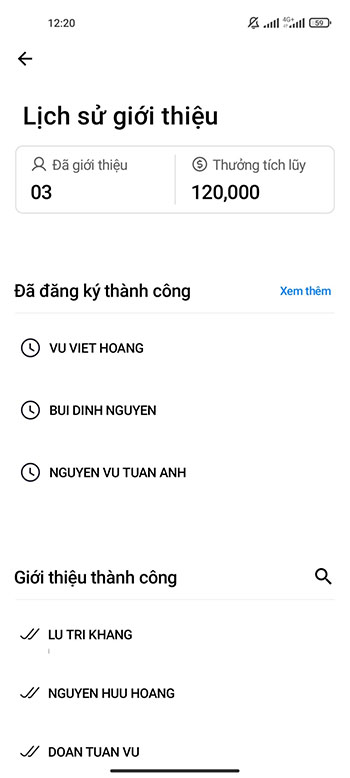 Nhận tiền thưởng cho mỗi lượt mời bạn bè thành công