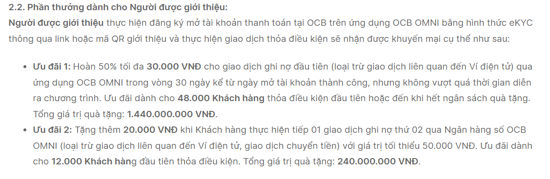 Đăng ký mở tài khoản OCB OMNI nhận 50K tiền mặt miễn phí