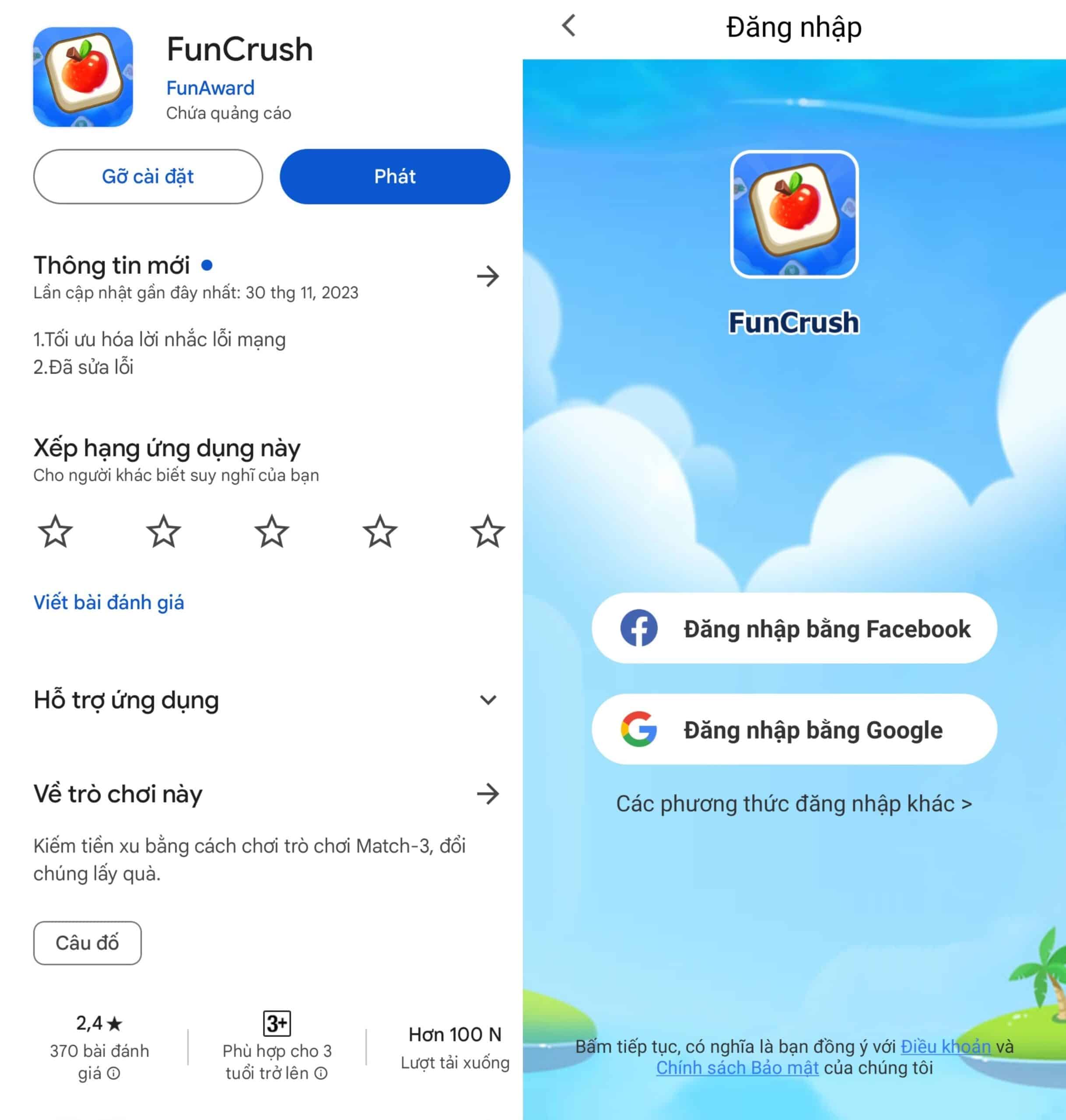 Cài đặt App FunCrush kiếm tiền online miễn phí