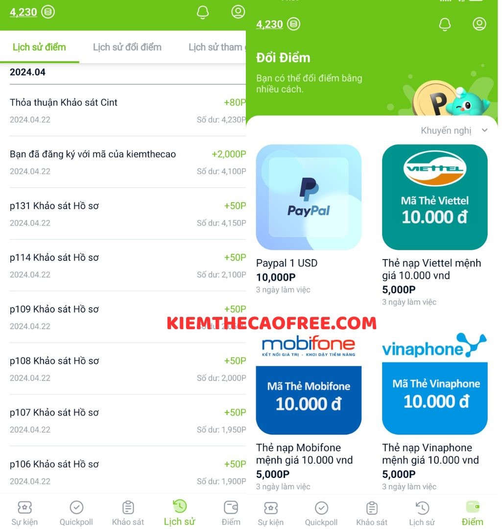 Cách rút tiền từ App Surveyon kiếm tiền