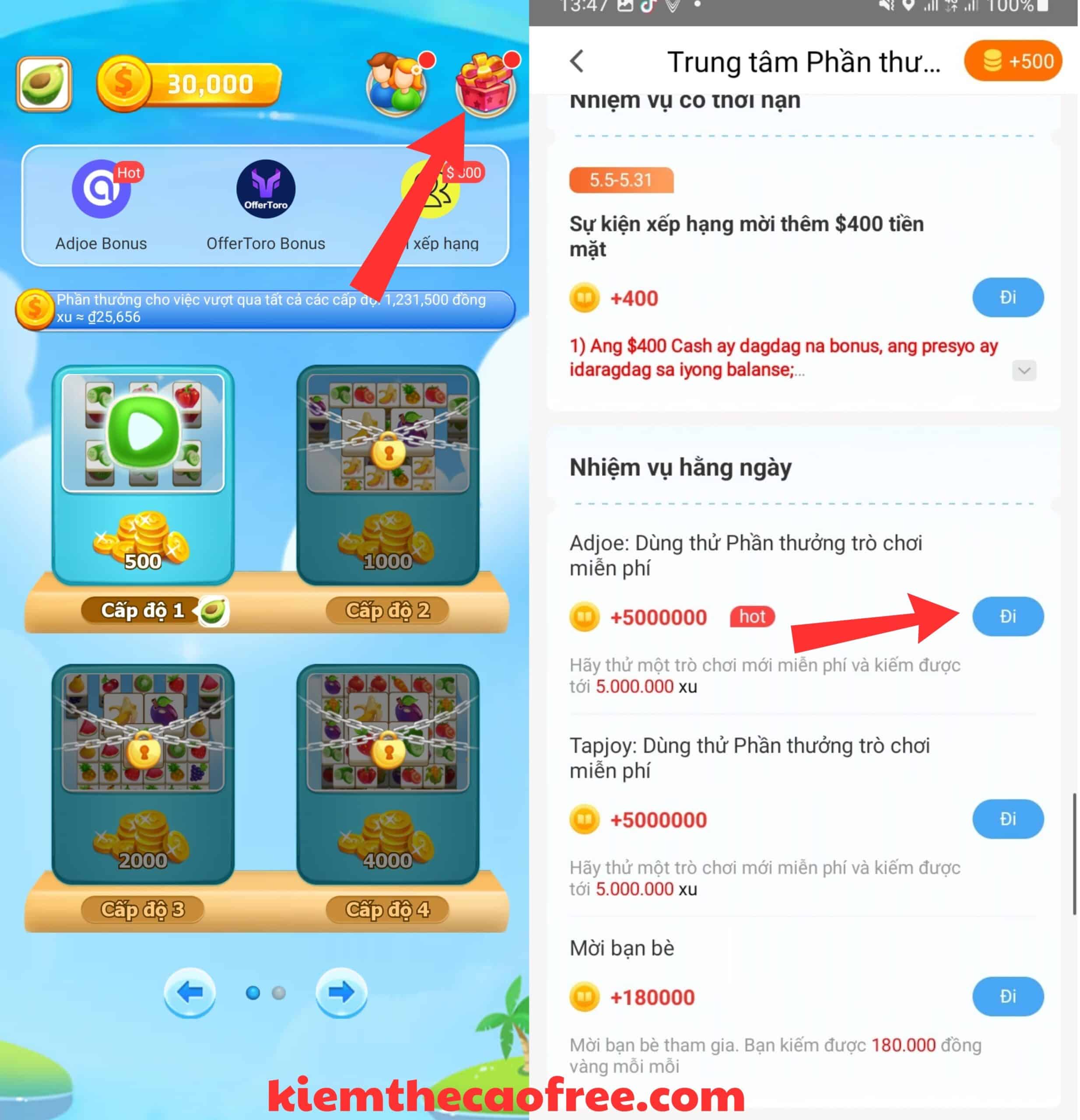 Hướng dẫn chơi game nhận thưởng trên app