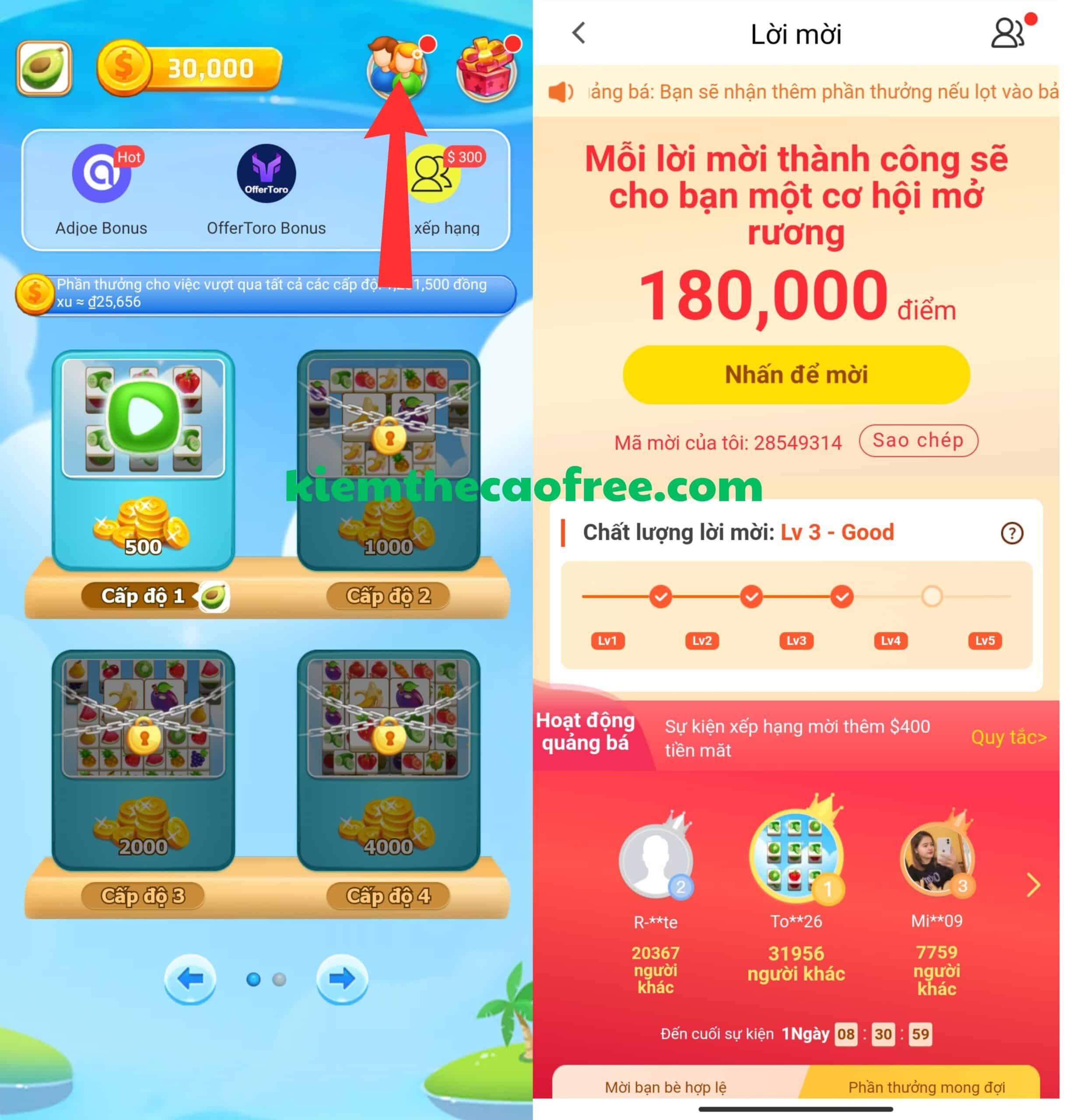 mời bạn bè chơi game kiếm tiền trên App Funcrush