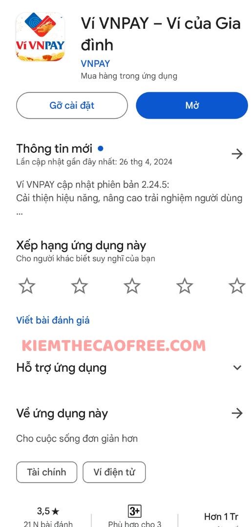 Tìm kiếm app Ví VNPAY đánh giá năm sao tham gia nhận 50k miễn phí