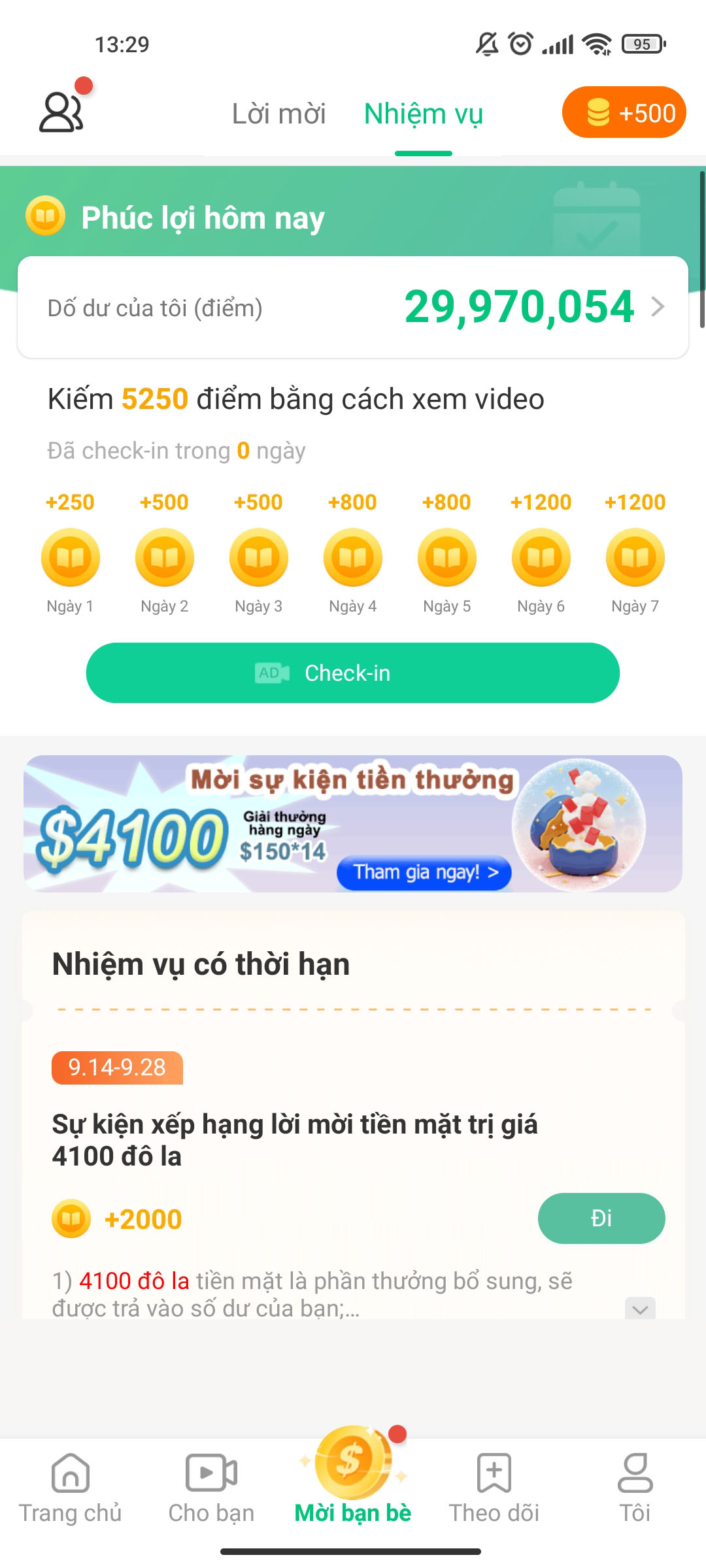 Điểm danh hàng ngày nhận điểm thưởng