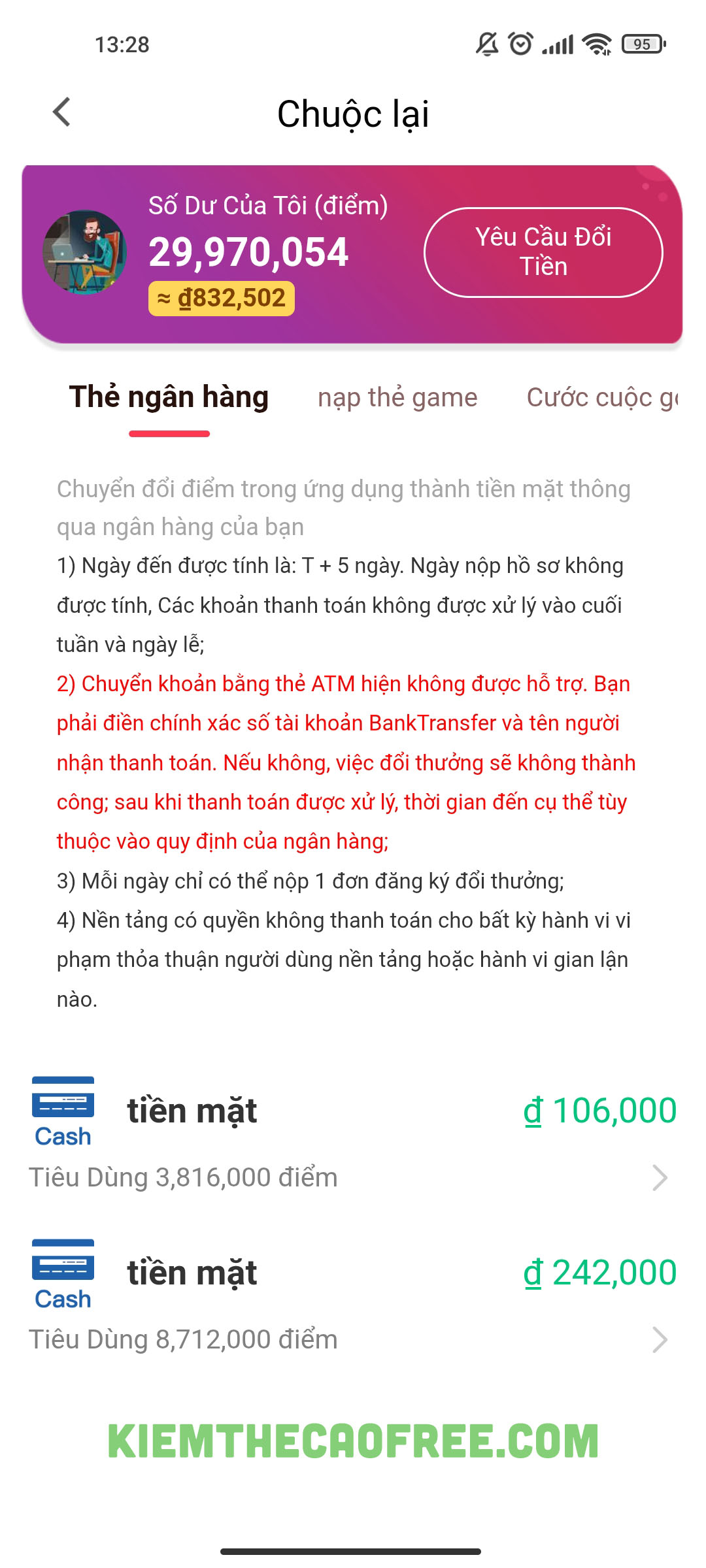 Rút tiền từ App FunDrama về tài khoản ngân hàng