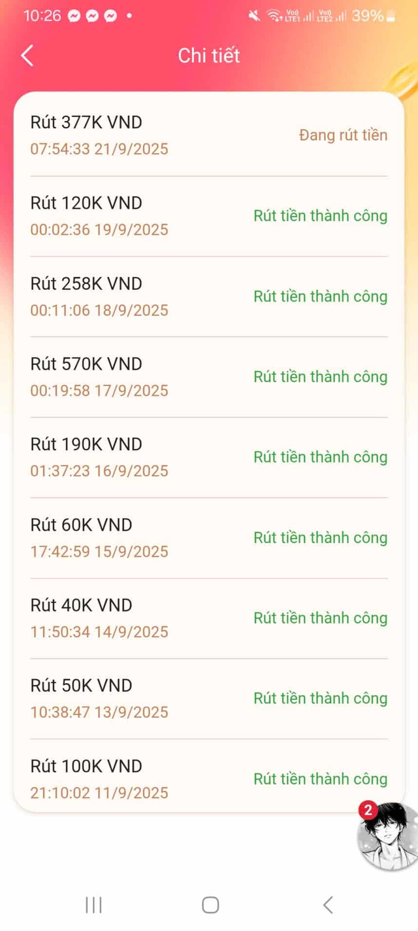 Lịch sử rút tiền App HappyVV