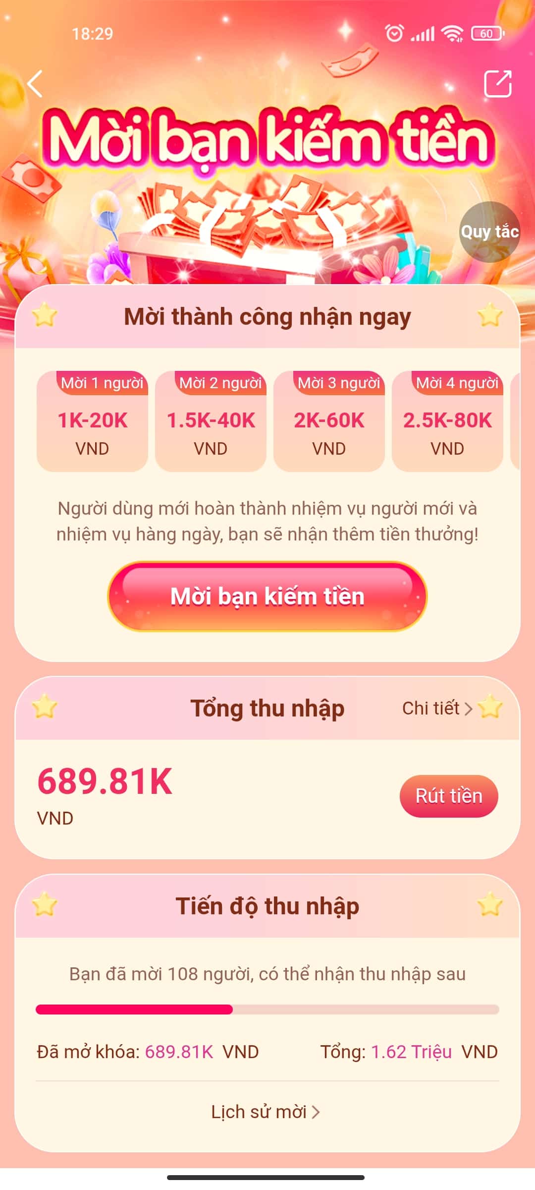 Mời bạn bè tải App HappyVV kiếm tiền online