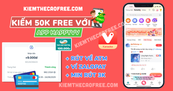 App HappyVV kiếm tiền 50K đã rút tiền thành công