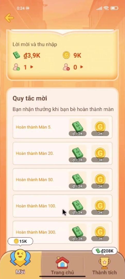 Mời bạn bè và đạt thành tích