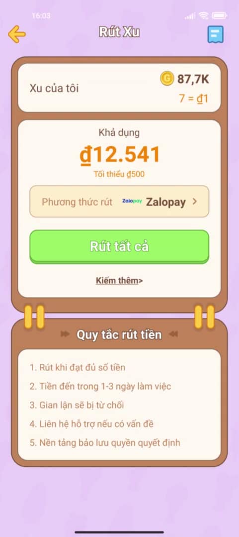 Hướng dẫn rút tiền từ App BBQ Sort về ví ZaloPay