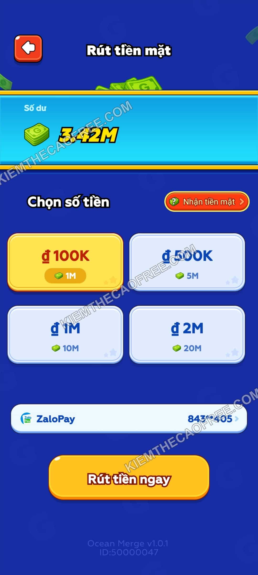 App Ocean Merge có rút tiền về ZaloPay không? App Ocean Merge có rút tiền về ZaloPay không?